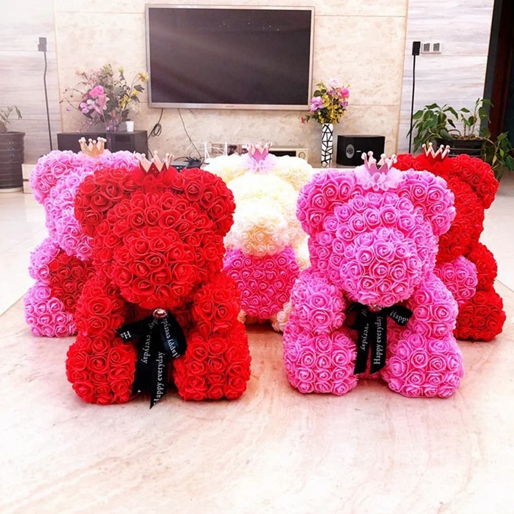 25/40cm Rose Bear Heart Artificial Flower Rose Teddy Bear for Women Valentine Wedding Birthday Christmas Gift DropShipping