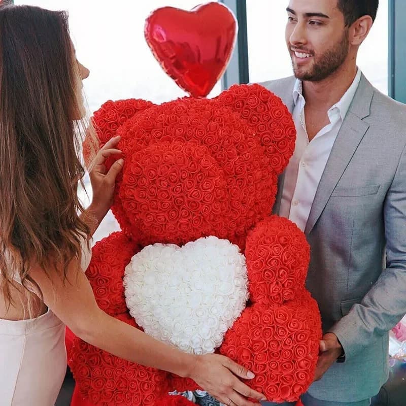 25/40cm Rose Bear Heart Artificial Flower Rose Teddy Bear for Women Valentine Wedding Birthday Christmas Gift DropShipping