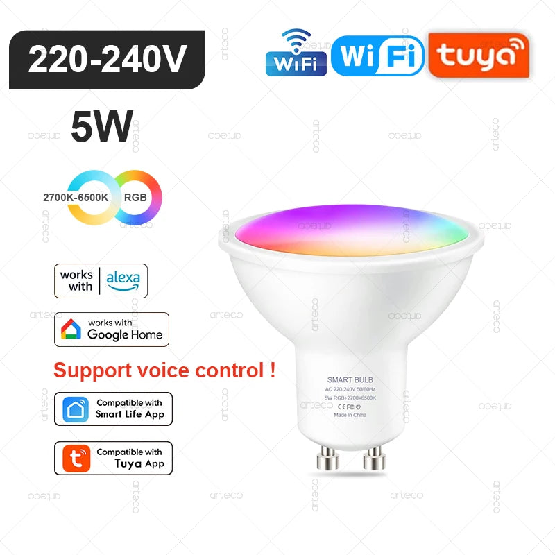 Żarówka Smart LED RGB – Tuya WiFi/Zigbee E27/E14/GU10