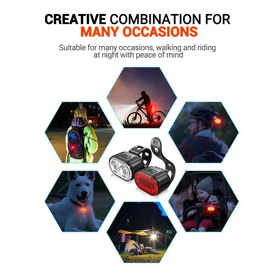 Bicycle Lights Cycling Bicycle Front Rear Light Set Taillight Headlight MTB Waterproof Safety Warning Light LED USB Rechargeable