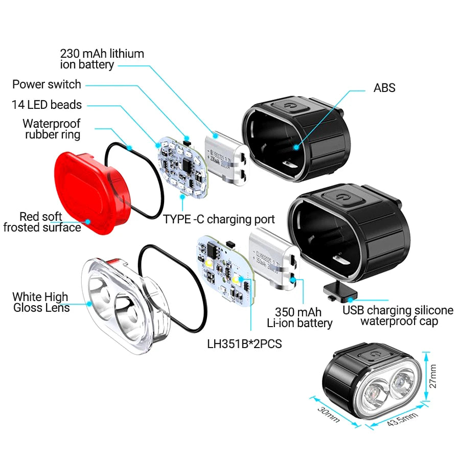 Bicycle Lights Cycling Bicycle Front Rear Light Set Taillight Headlight MTB Waterproof Safety Warning Light LED USB Rechargeable