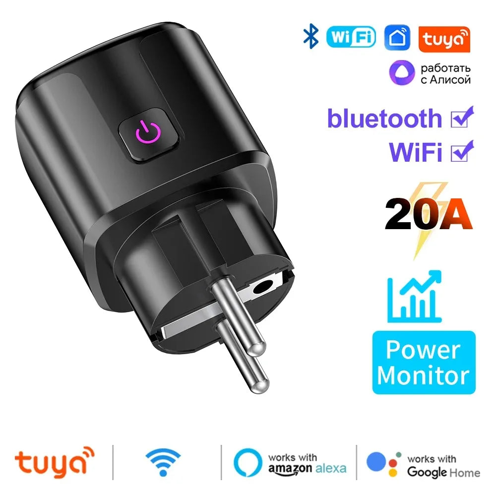 Inteligentne Gniazdko WiFi+Bluetooth 20A Tuya – Pomiar Energii, Timer