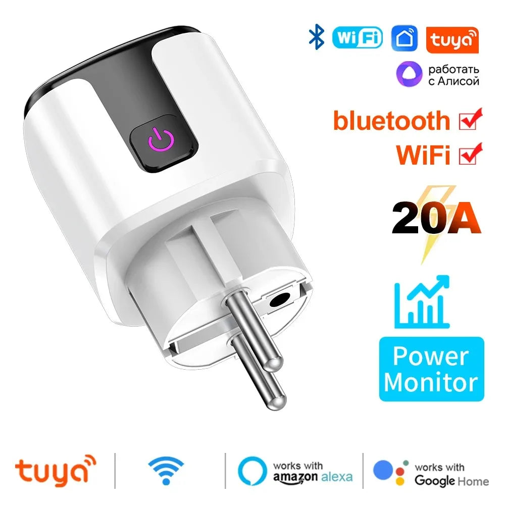 Inteligentne Gniazdko WiFi+Bluetooth 20A Tuya – Pomiar Energii, Timer