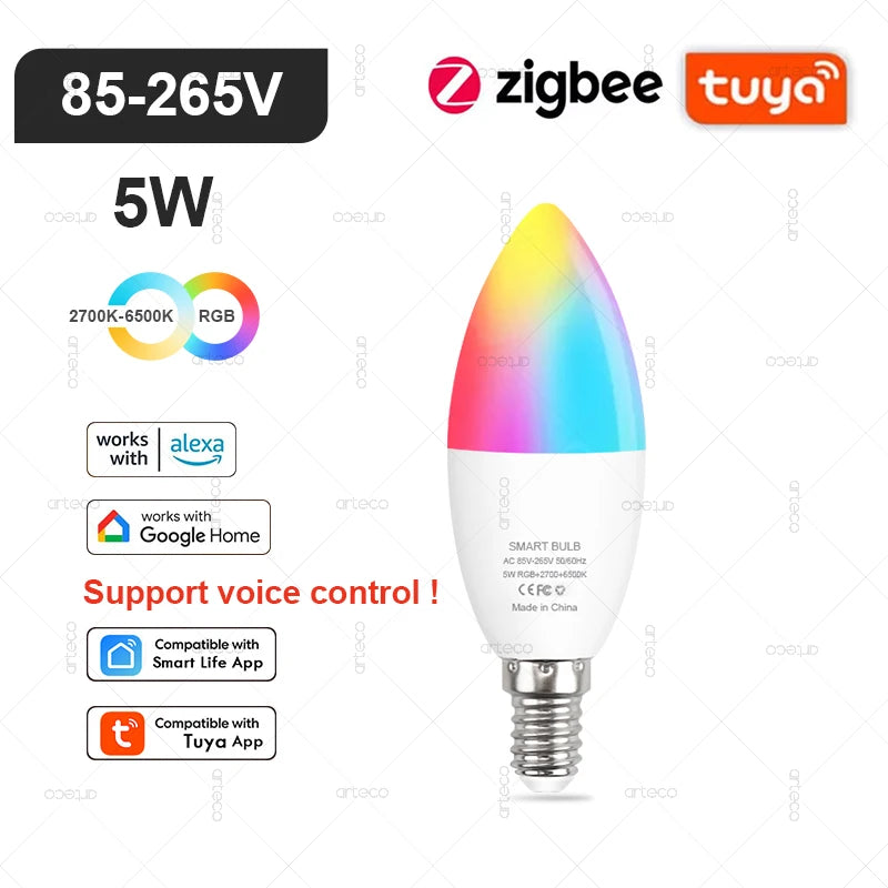 Żarówka Smart LED RGB – Tuya WiFi/Zigbee E27/E14/GU10