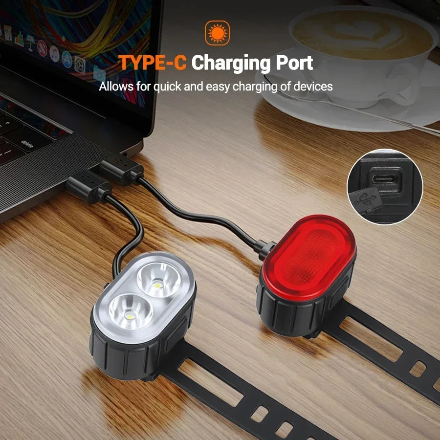 Bicycle Lights Cycling Bicycle Front Rear Light Set Taillight Headlight MTB Waterproof Safety Warning Light LED USB Rechargeable