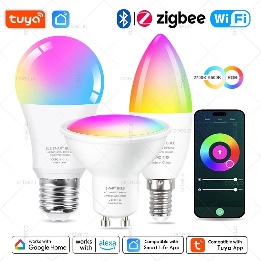 Żarówka Smart LED RGB – Tuya WiFi/Zigbee E27/E14/GU10