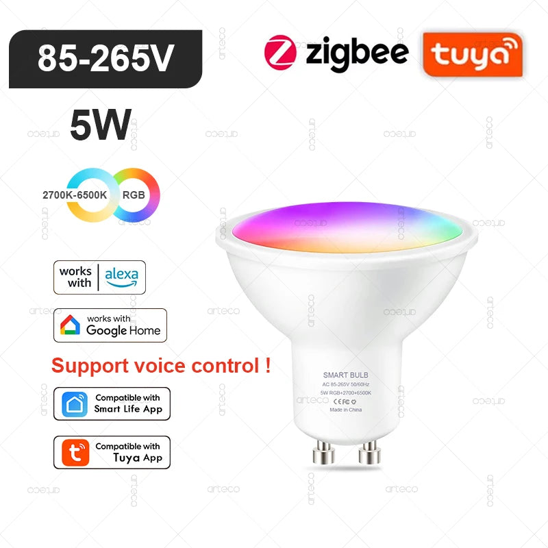 Żarówka Smart LED RGB – Tuya WiFi/Zigbee E27/E14/GU10